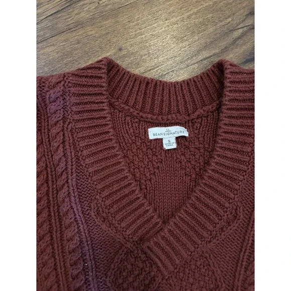 LL Bean Sweater Womens Small Mineral Red Signature Fishermans Tunic Cable Knit - Picture 3 of 5